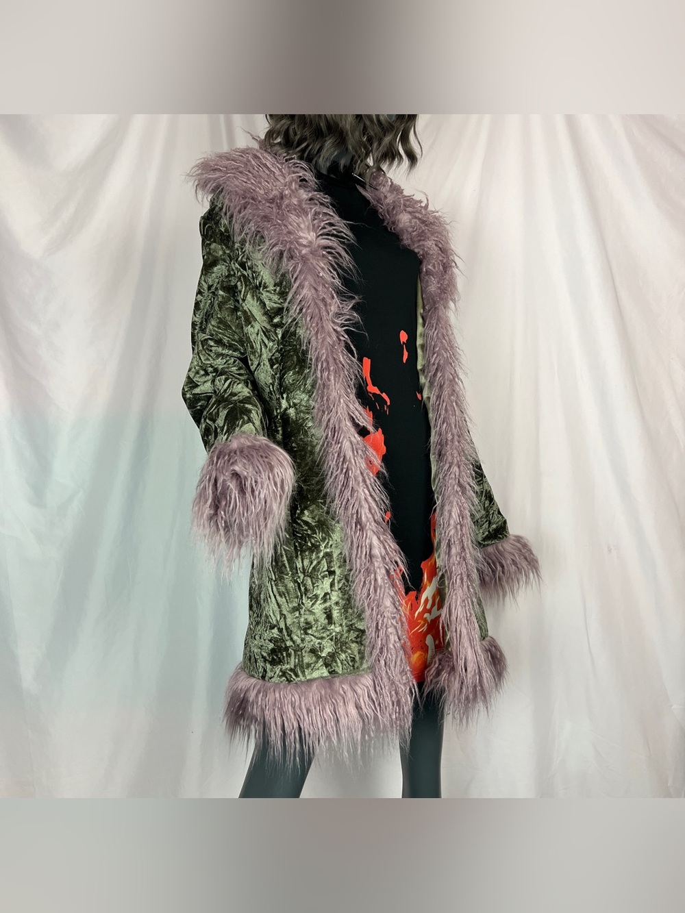 Green & Purple Crushed Velvet Art Magic Penny Lane Coat